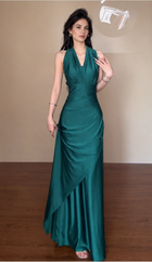 Convertible Ruched Evening Maxi Dress - Green