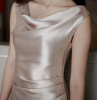 Draped Cowl-Neck Sleeveless Mermaid Maxi Dress - garment detail
