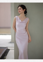 Draped Cowl-Neck Sleeveless Mermaid Maxi Dress - Pink