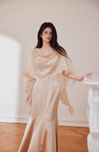 Mermaid Slip Dress with Matching Sheer Overlay - Champagne