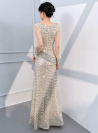 Silver Sequin Long-Sleeve A-Line Maxi Dress - Apricot Silver