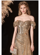 Gold Off-Shoulder Corset Mermaid Maxi Dress - Gold
