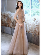 Champagne Pink Halter Tulle Maxi Dress - Champagne Pink