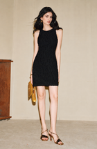 Sleeveless Textured Fringe Bodycon Mini Dress - Black