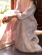 Ruched Long-Sleeve Satin-Finish Occasion Dress, PinkPurple, sleeve waist fabric