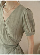 French Tie-Dye Wrap V-Neck Midi Dress