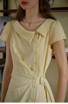 Women's Button-Front Midi Dress | French Style Fitted Dress with Adjustable Belt