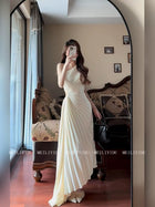 Ivory One-Shoulder Cutout Pleated Maxi Dress - garment detail