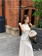 Floral-Applique Sleeveless Tulle Maxi Dress - Pearl White