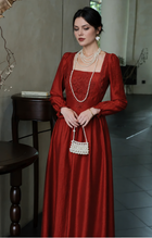 Red Square-Neck Long-Sleeve Ruched Maxi Dress - Red