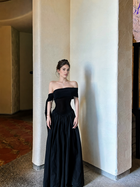 Black Off-Shoulder A-Line Maxi Dress with Scarf - Black