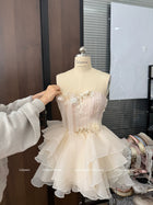Pink Floral Corset Ruffle Mini Dress - garment detail