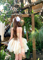 Pink Floral Corset Ruffle Mini Dress - garment detail