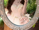 Pink Floral Corset Ruffle Mini Dress - garment detail