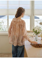 French Style Irregular Ruffle Chiffon Blouse Women 3/4 Sleeve Summer Casual Top