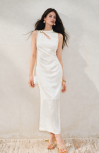 Keyhole Buckle Detail Ruched Maxi Dress - Ivory