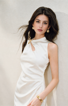 Keyhole Buckle Detail Ruched Maxi Dress - Ivory