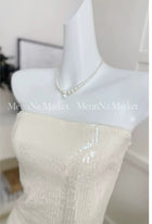 Ivory Sequin-Bodice Pleated Party Maxi Dress - garment detail