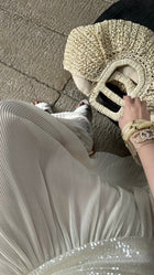 Ivory Sequin-Bodice Pleated Party Maxi Dress - garment detail