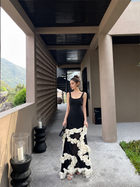 Black Contrast-Ruffle Evening Maxi Dress - Black