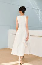 Boat Neck Ruched Waist A-Line Dress - garment detail or back view