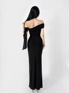 Asymmetric Off-Shoulder Ruched Maxi Dress - Black