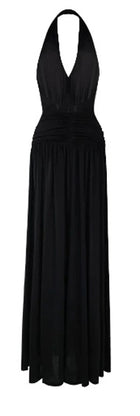 Black Plunging Halter Evening Maxi Dress - garment detail