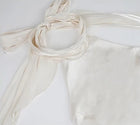 Satin Scarf-Halter Pleated Evening Maxi Dress - garment detail