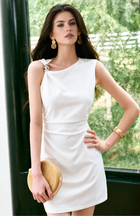Asymmetric Neck Ring Detail Mini Dress - Ivory