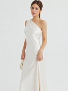 Asymmetric One-Shoulder Satin Maxi Dress - White