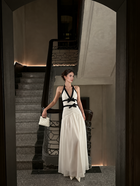 Ivory Contrast Bow Halter Maxi Dress - Ivory