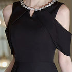 Black Embellished Halter Evening Gown - garment detail