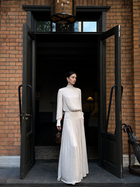 Champagne High-Neck Pleated Evening Maxi Dress - Champagne