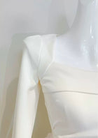 Ivory Square-Neck Long-Sleeve Evening Dress - garment detail