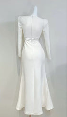 Ivory Square-Neck Long-Sleeve Evening Dress - garment detail