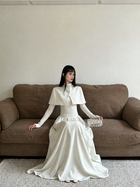White Square Neck Long Sleeve Maxi Dress with Cape - White