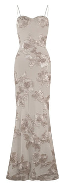 Champagne Floral-Detail Strappy Evening Dress - garment detail