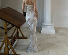 Champagne Floral-Detail Strappy Evening Dress - garment detail