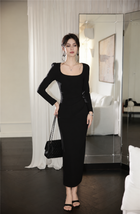 Long-Sleeve Ruched Cocktail Dress - Multiple Styles - Black / Square-Neck Long
