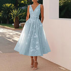 Women's V-Neck Sleeveless Floral Evening Dress