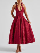 Women's Halter Jacquard Evening Dress with Open Back