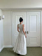 White Polka Dot Plunge Halter Maxi Dress - detail or back view