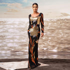 Women's V-Neck Long-Sleeve Sequin Mermaid Evening Dress