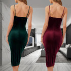 Women's Spaghetti-Strap Velvet Ruched Evening Dress with Slit