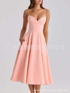 Sleeveless Fitted Evening Dress - Pink
