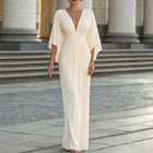 Women's V-Neck Batwing-Sleeve Ruched Maxi Evening Dress