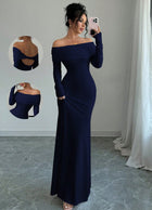 Women's Ruched Bodycon Maxi Evening Dress - Navy