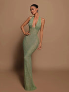 Women's Halter Sequin Bodycon Evening Dress