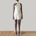 Women's Halter Satin Mini Cocktail Dress with Open Back
