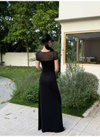 Sweetheart Sheer Short Sleeve Maxi Dress - detail or back view